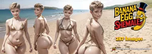 (Retounched)Fun at the beach [AI Generated]. sharper, shemale, CGI, AI