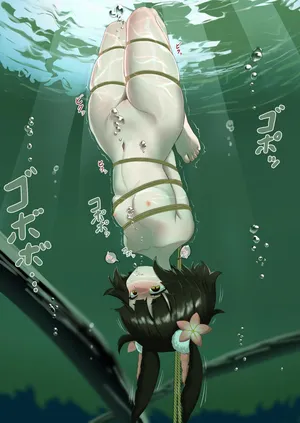 [魚クロ] ちよちゃん緊縛逆さ吊りin池