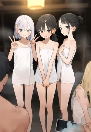 [はずかし本舗]  修学旅行で混浴 集合写真 100枚 +  文化祭メイド喫茶 巨乳と貧乳を比較しよう 141枚 [AI Generated]